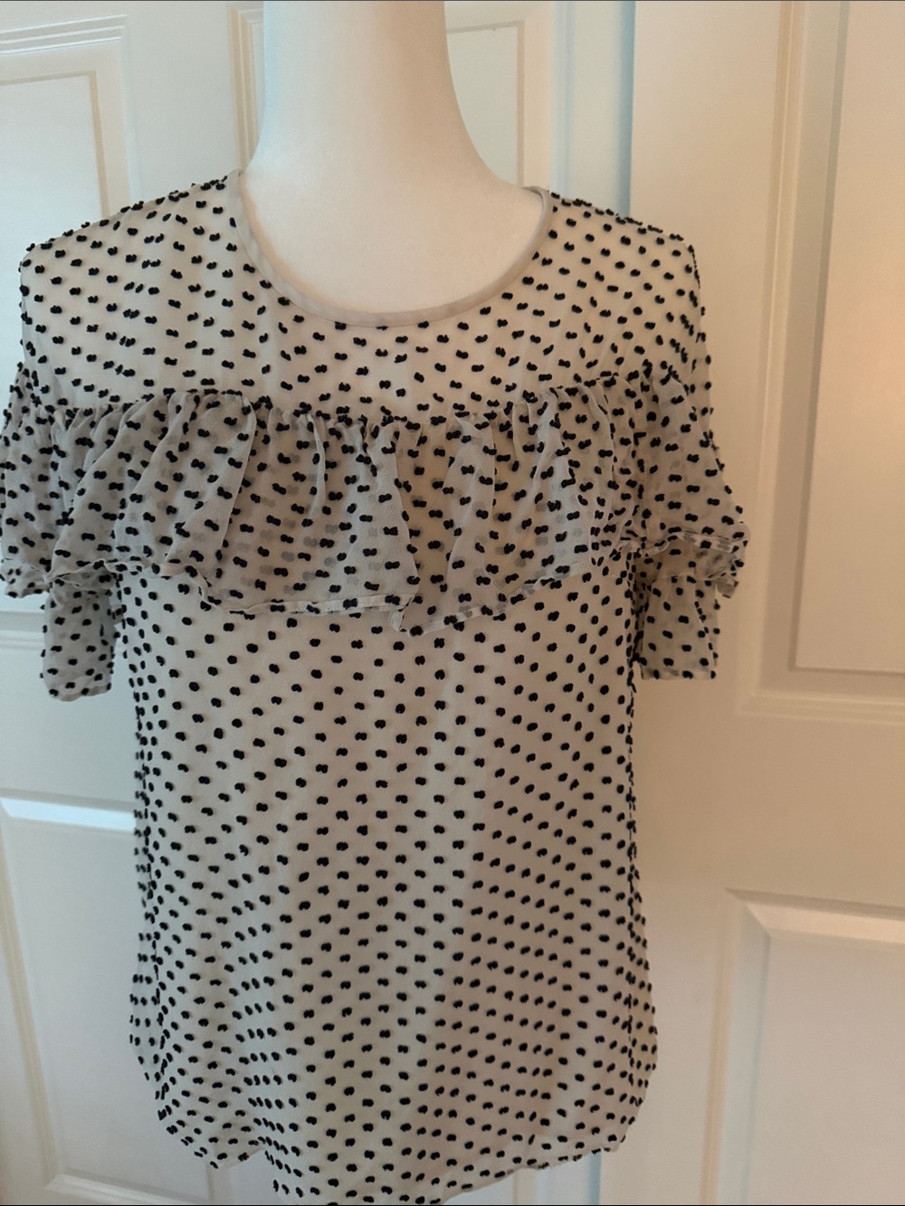J. Crew Cream Blouse with Black Dotted Texture